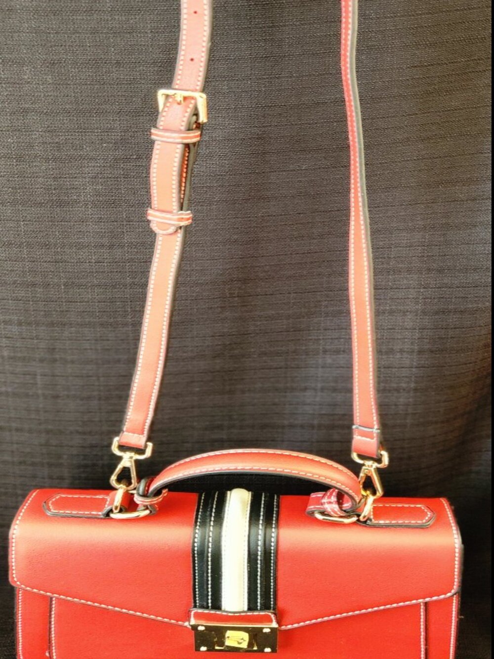 Scarleton Women's Satchel Handbag Red White Black Flap Crossbody Bag Adj Strap - Picture 4 of 16